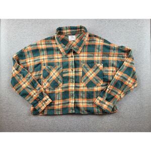 Mila And Tiff Cropped Plaid Flannel Shacket‎ Button Down Long Sleeve  Size L